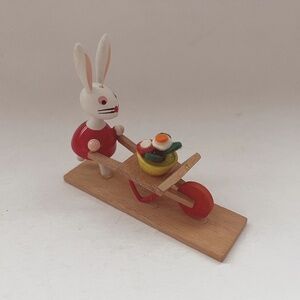 RABBIT PUSHING CART WITH FLOWER POT, VINTAGE
